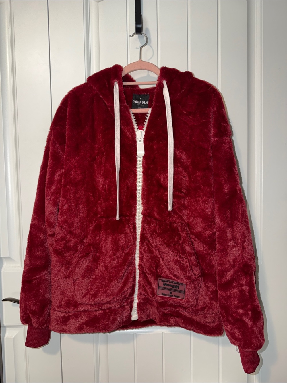 YoungLA Iconic Red Fur Zip Up Hoodie Jacket